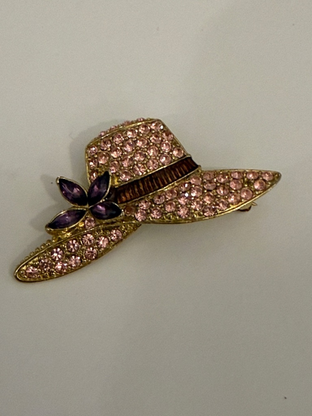 Monet Pink and Purple Rhinestone Hat Brooch